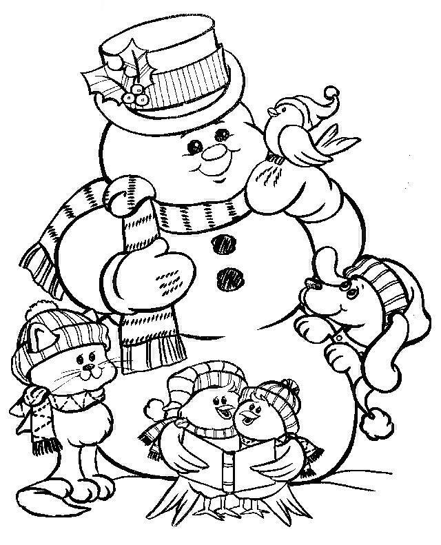 coloriage la chorale de noel et le bonhomme de neige
